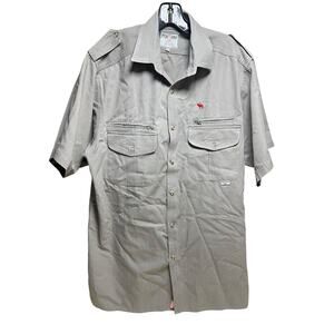 Fox Fire Large Button Up Short Sleeve Shirt Grey 100% Cotton